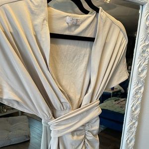 Oh Polly soft taupe dress with ruching